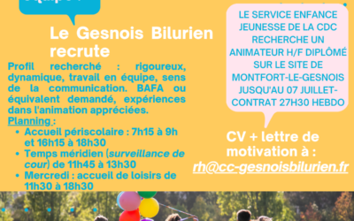 Le service enfance-jeunesse recherche un animateur H/F