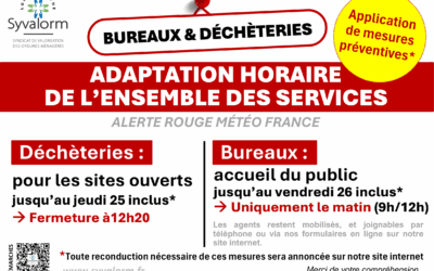 Alerte rouge Météo France : adaptation des horaires des services du SYVALORM